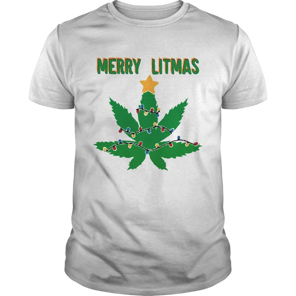 Merry Litmas Weed Leaf Christmas Shirt